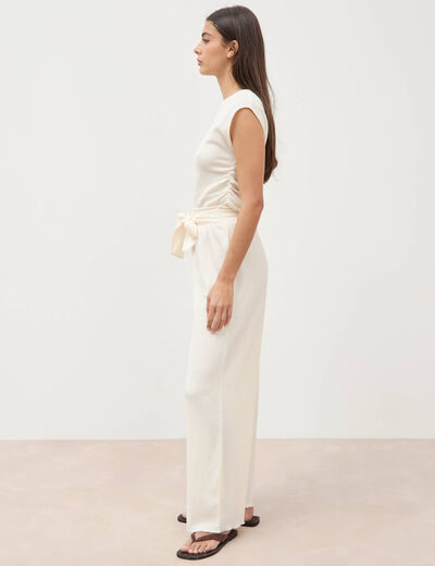 Pantalon loose avec ceinture creme femme