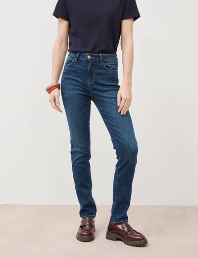 Jeans slim taille haute denim brut femme
