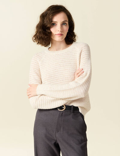 Pull manches longues sequins ecru femme