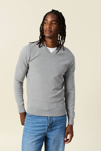 Pull col en V éco-responsable gris foncé homme
