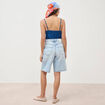 Bermuda large taille haute en coton denim bleach femme