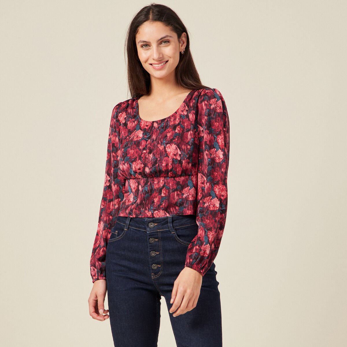 T-shirt manches longues satin noir femme