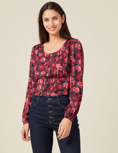 T-shirt manches longues satin noir femme