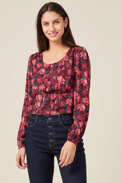 T-shirt manches longues satin noir femme