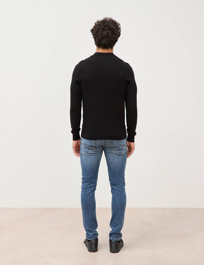 Pull manches longues col rond noir homme