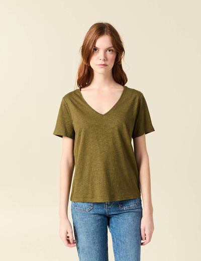 T-shirt manches courtes vert olive femme