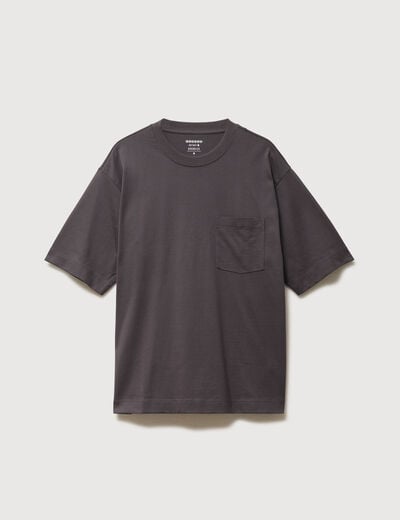 T-shirt droit en coton col ras du cou gris fonc&eacute; homme