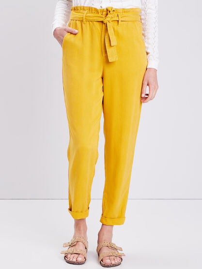 Pantalon slouchy ceinture jaune moutarde femme