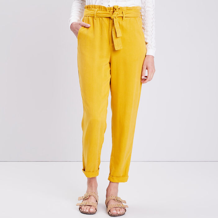 Pantalon slouchy ceinturé jaune moutarde femme