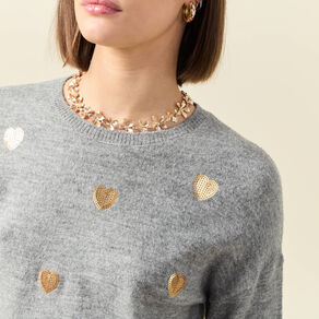 pull manches longues sequins gris clair femme Pull manches longues sequins gris clair femme