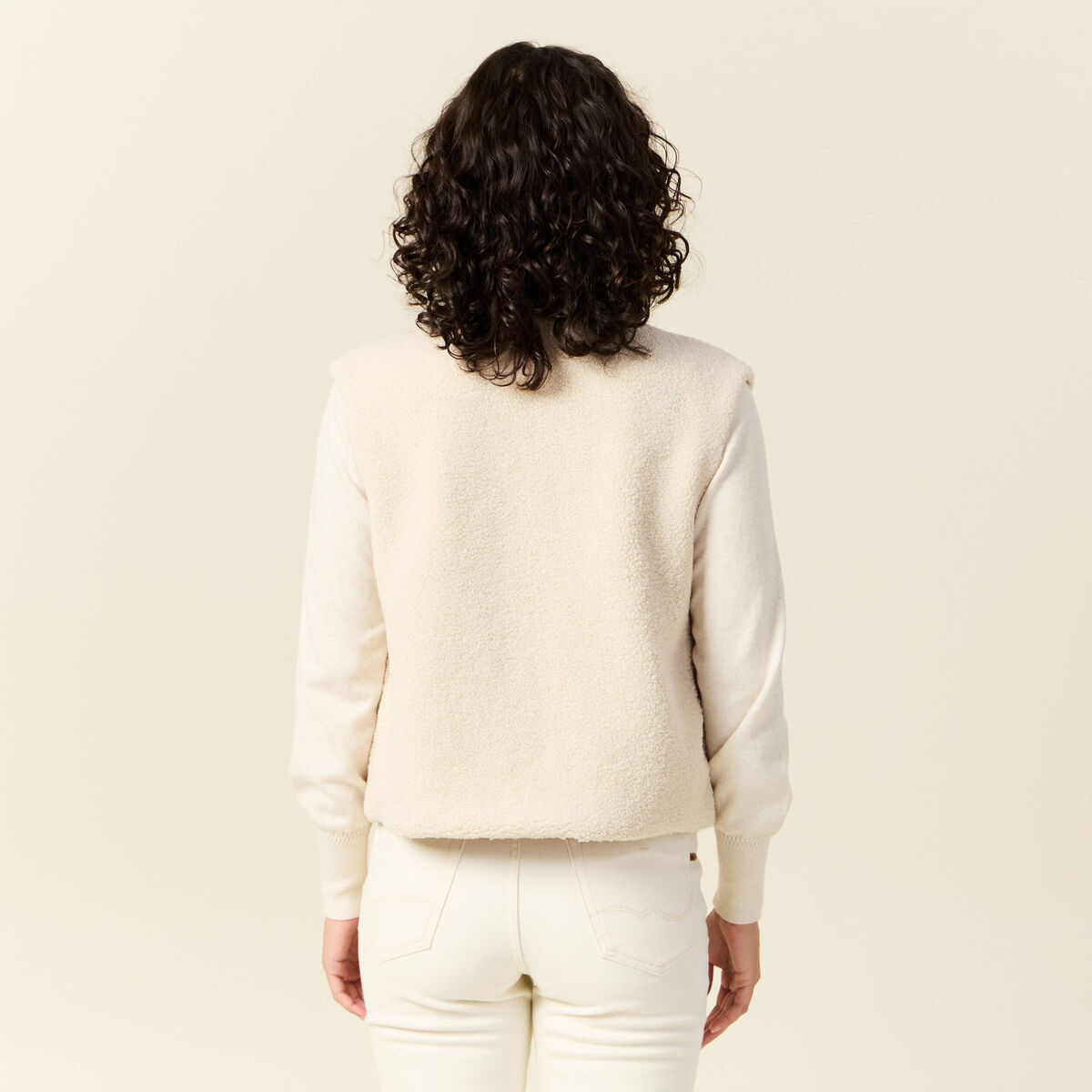 Gilet sans manches r&eacute;versible creme femme