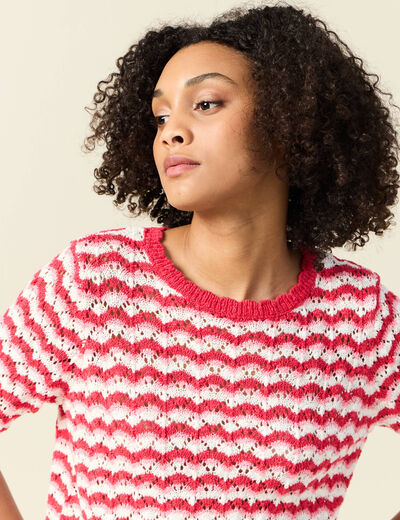 Pull manches courtes rouge femme