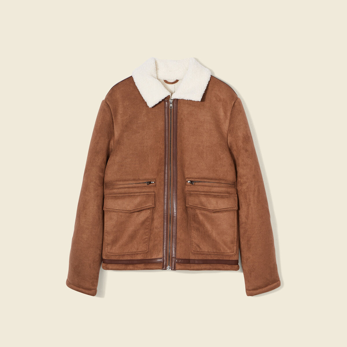 Blouson suédine col aviateur marron homme