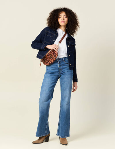 Jeans flare boutonné denim brut femme