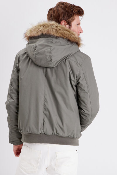 Blouson droit à capuche vert kaki homme