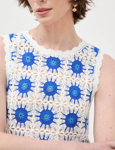 D&eacute;bardeur crochet col rond sans manches bleu electrique femme