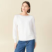 Pull col bateau manches longues en coton blanc femme