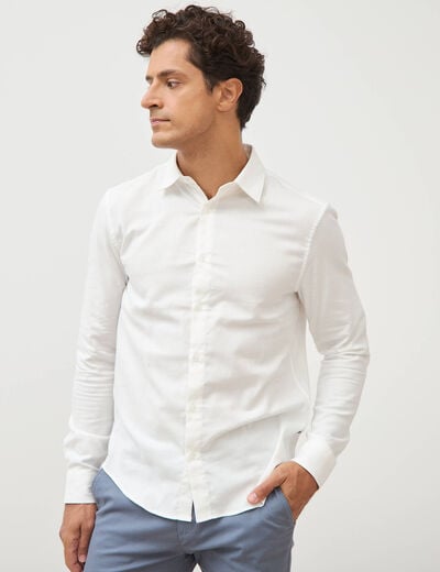 Chemise droite en coton manches longues ecru homme
