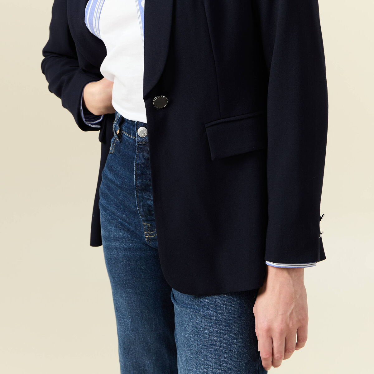 Veste blazer col ch&acirc;le bleu marine femme