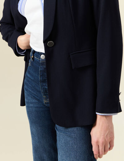 Veste blazer col châle bleu marine femme
