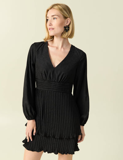 Robe patineuse courte manches longues noir femme