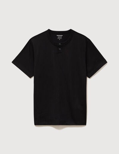 T-shirt col mao manches courtes en coton noir homme