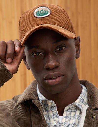 Casquette en velours de coton marron fonc&eacute; homme