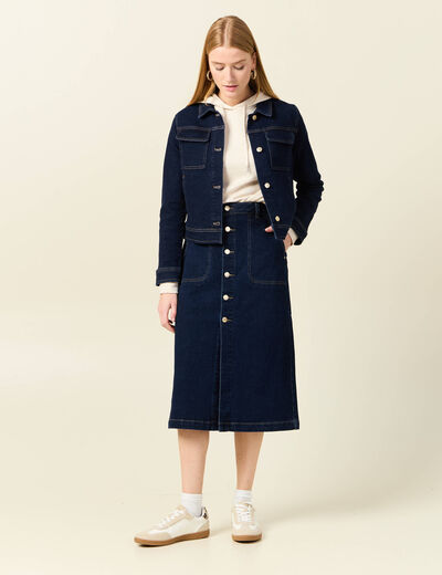 Jupe midi droite en jean denim brut femme