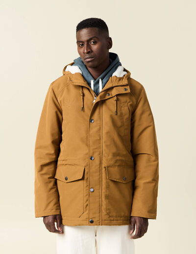 Parka droite à capuche doublée marron homme