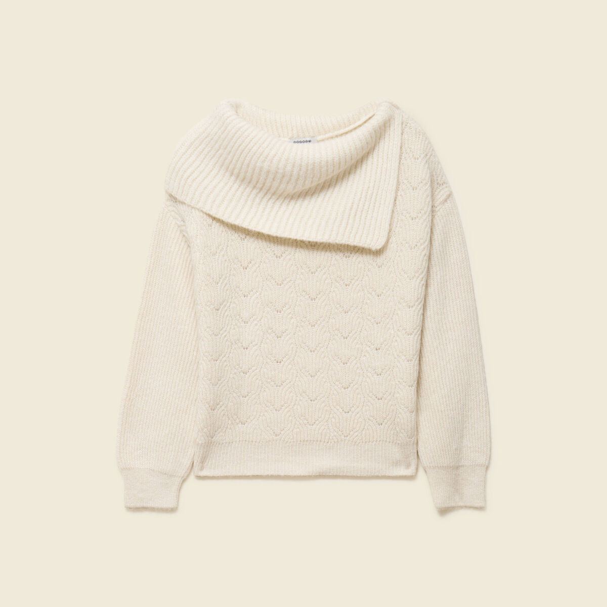 Pull ajour&eacute; manches longues bardot ecru femme