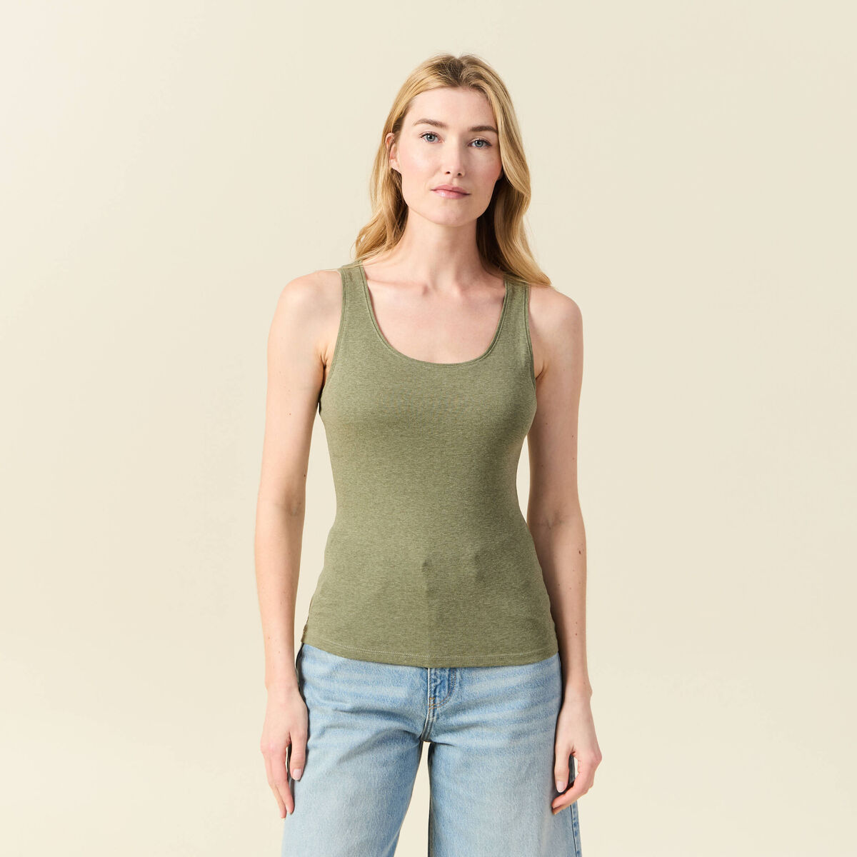 Débardeur femme uni col arrondi Instinct vert kaki femme