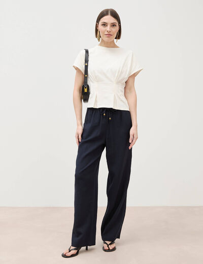 Pantalon standard fluide bleu marine femme