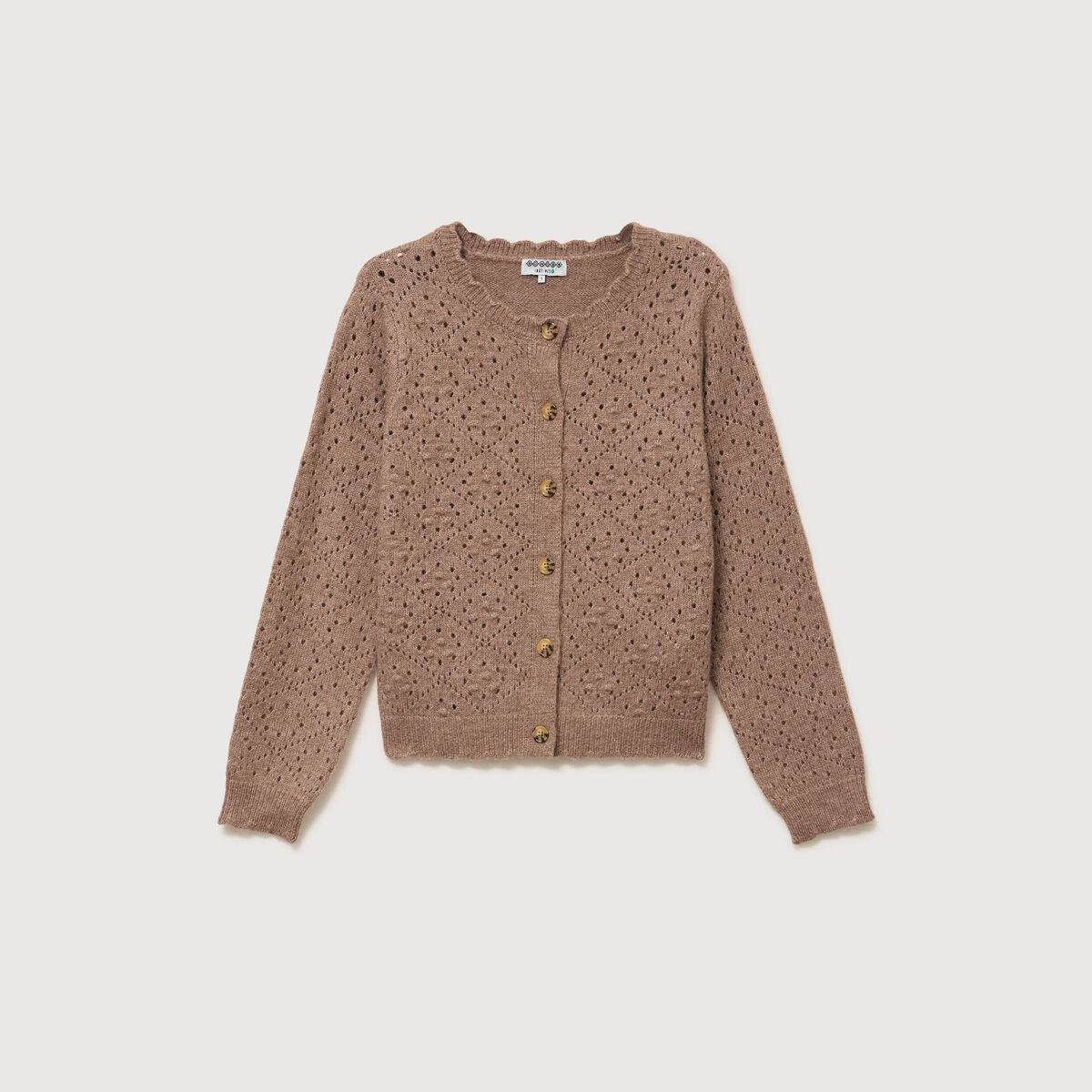 Gilet manches longues col rond taupe femme