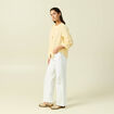 Chemise en coton manches 3/4 jaune clair femme