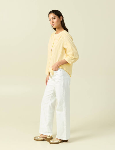 Chemise en coton manches 3/4 jaune clair femme