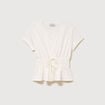 Blouse cintr&eacute;e col v manches courtes ecru femme