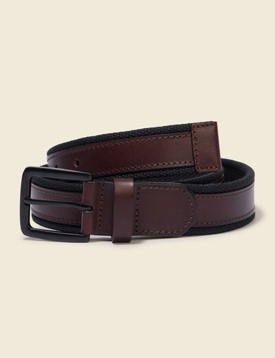 Ceinture large bi-mati&egrave;re noir homme