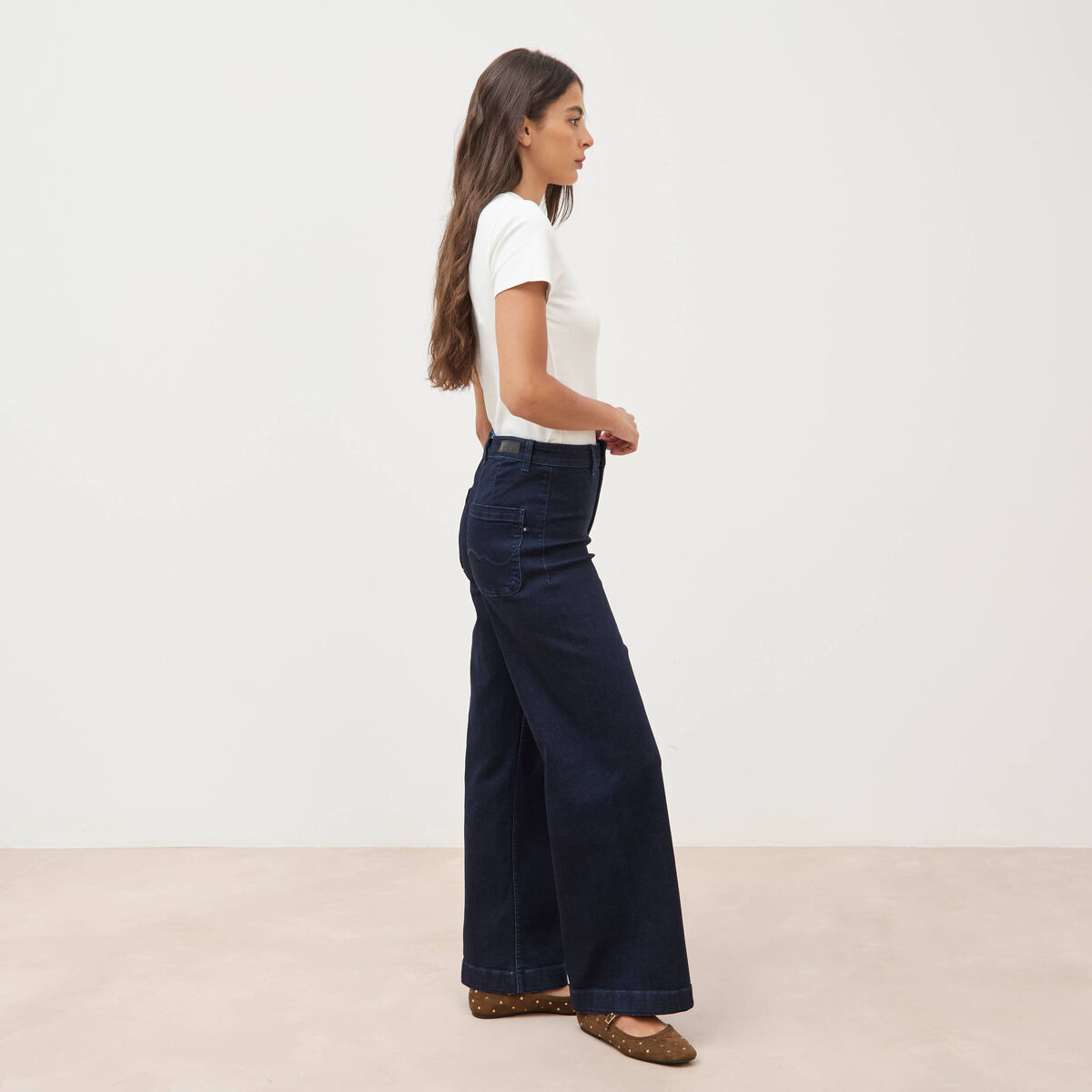 Jeans large taille haute denim brut rinse femme
