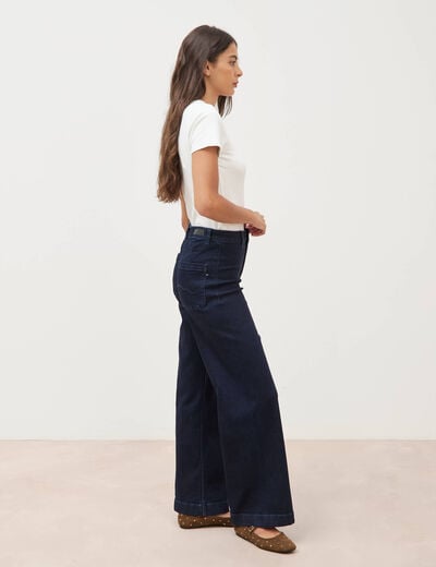 Jeans large taille haute denim brut rinse femme