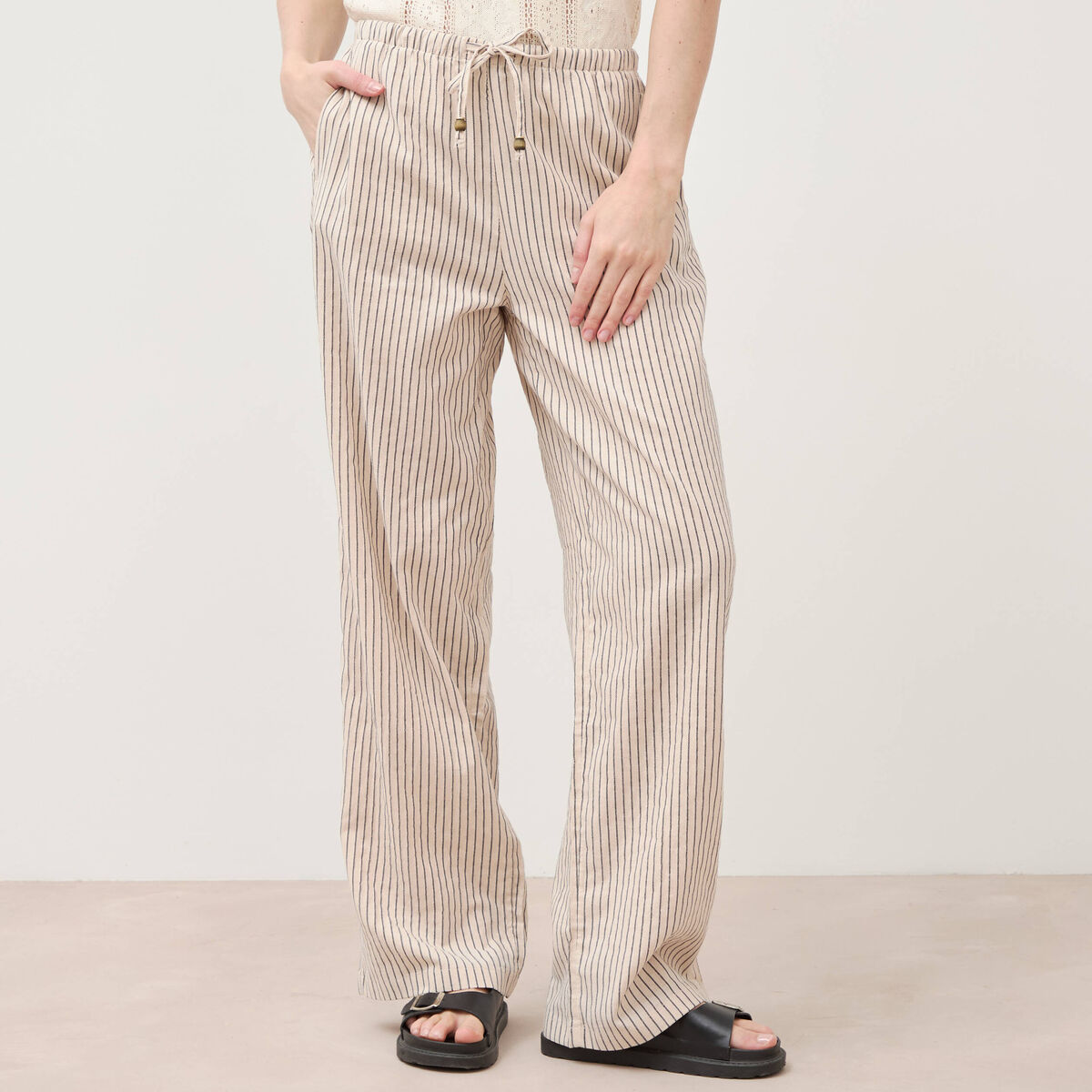 Pantalon taille standard ecru femme