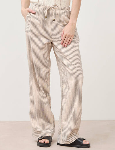 Pantalon taille standard ecru femme