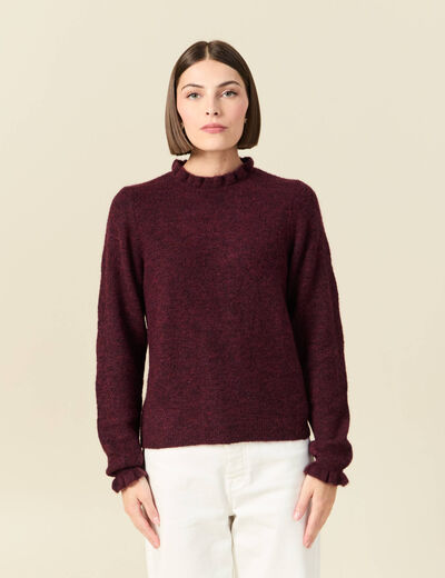 Pull col montant manches longues bordeaux femme