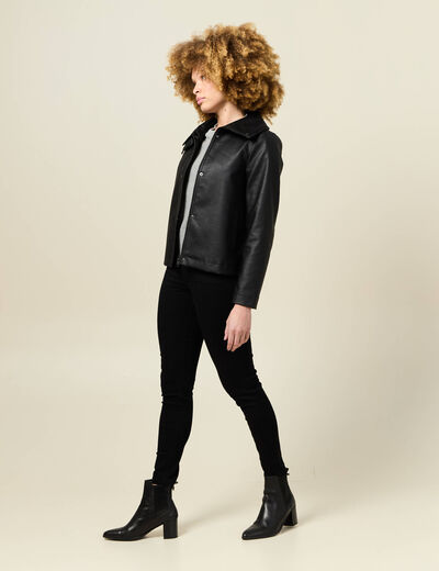 Blouson biker simili cuir noir femme