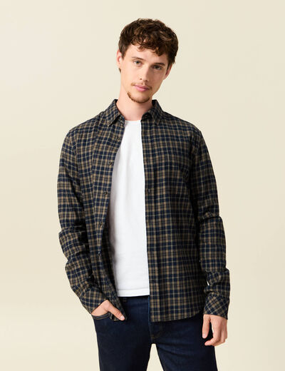 Chemise col classique manches longues vert kaki homme
