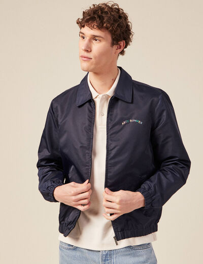 Veste broderie bas resserr&eacute; bleu marine homme