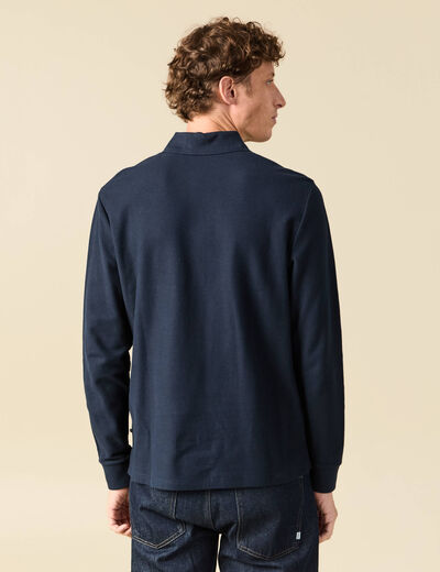 Polo manches longues en coton bleu marine homme