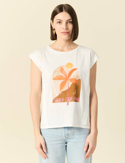 T-shirt manches courtes ecru femme