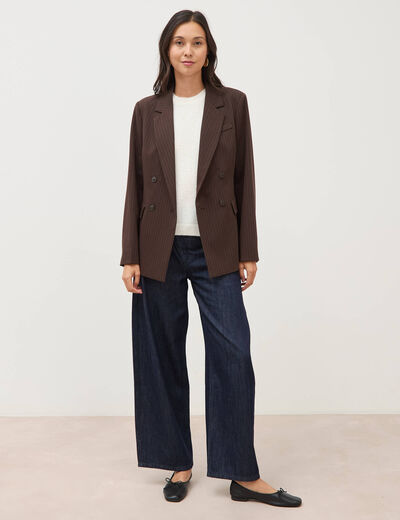 Blazer manches longues col tailleur marron fonc&eacute; femme