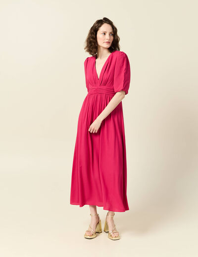 Robe longue évasée rose framboise femme