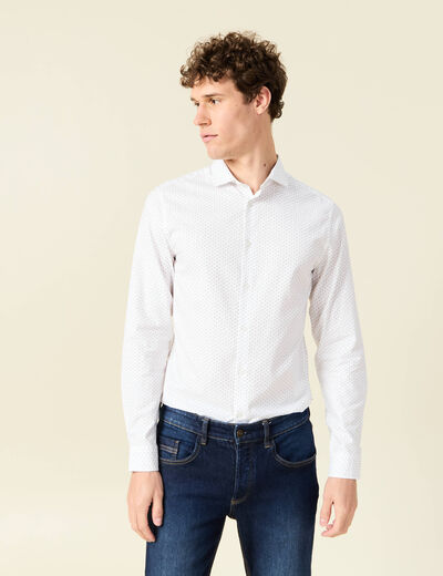 Chemise cintr&eacute;e en coton manches longues blanc homme